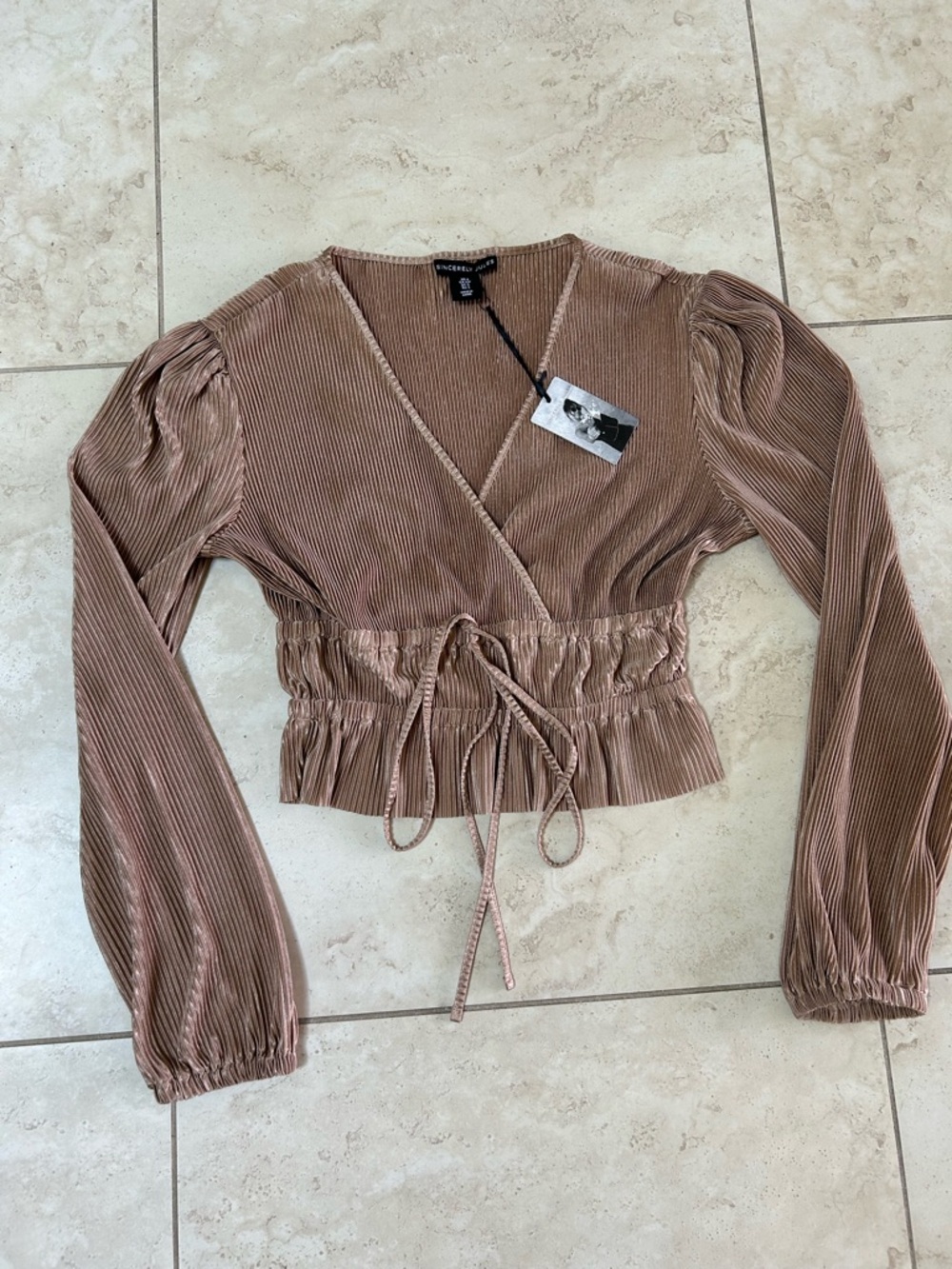 Sincerely Jules Rose Taupe Velvet Wrap Crop Top